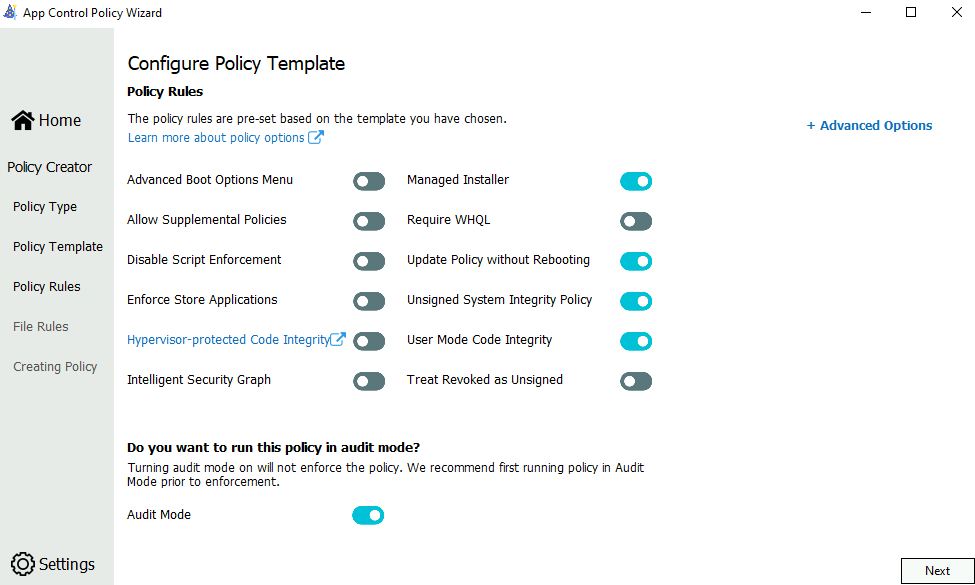 “配置策略模板”屏幕的屏幕截图。