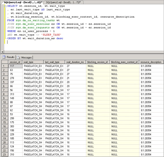执行会话的等待类型的屏幕截图。