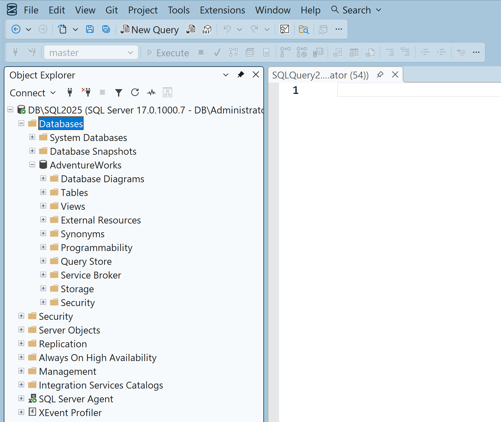 SQL Server Management Studio 的屏幕截图。
