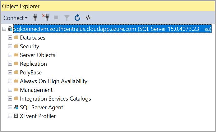 Azure SQL VM 连接的屏幕截图。