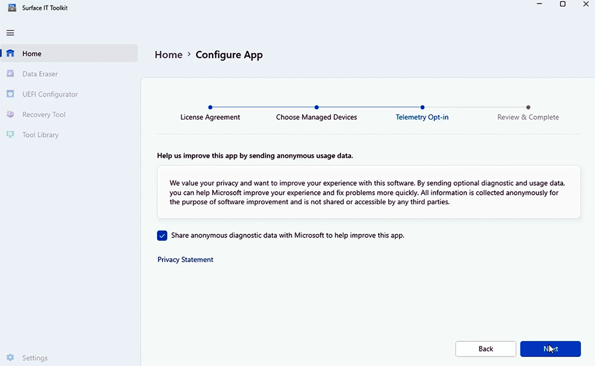 匿名数据共享信息的屏幕截图。