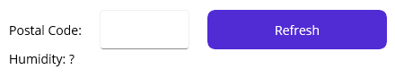 .NET MAUI 应用的屏幕截图，该应用具有邮政编码的条目控件，其中包含文本刷新的按钮。在这两个控件下，是表示湿度的标签。