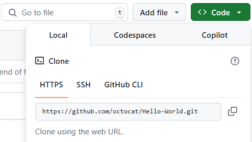 包含克隆选项的“代码”按钮下拉菜单的屏幕截图。