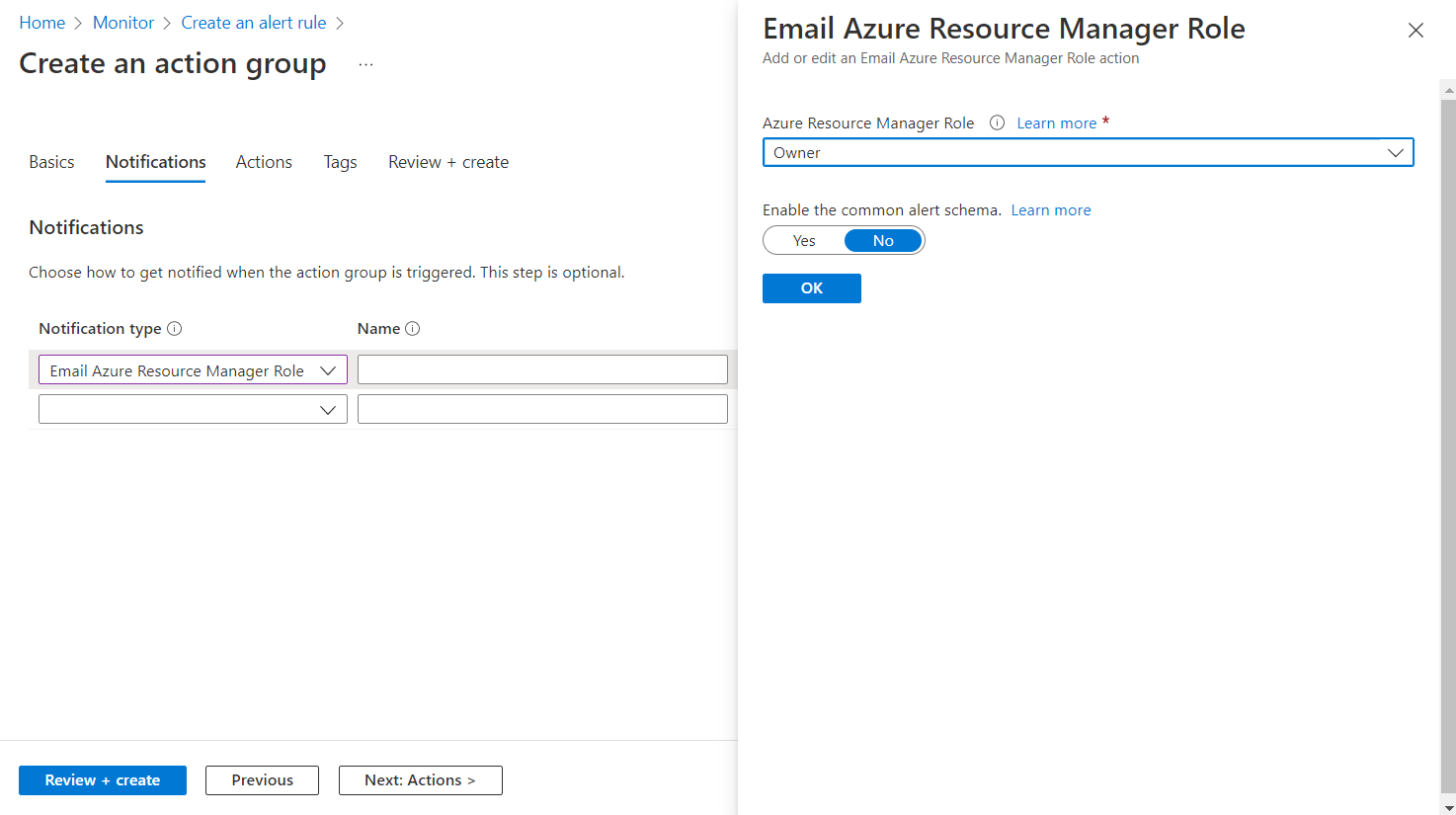 创建操作组的屏幕截图。