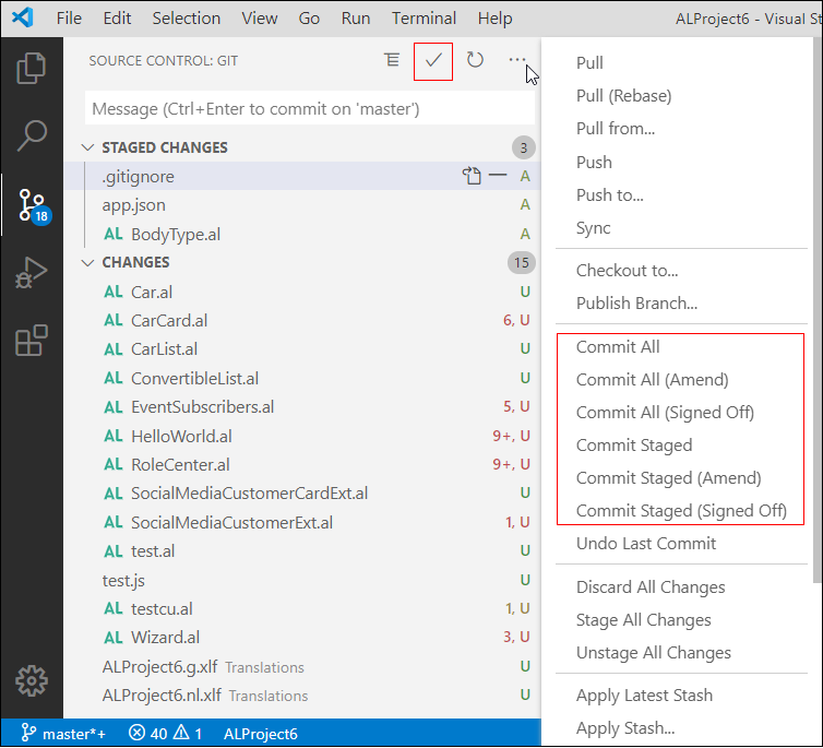 Visual Studio Code 中提交更改的屏幕截图。