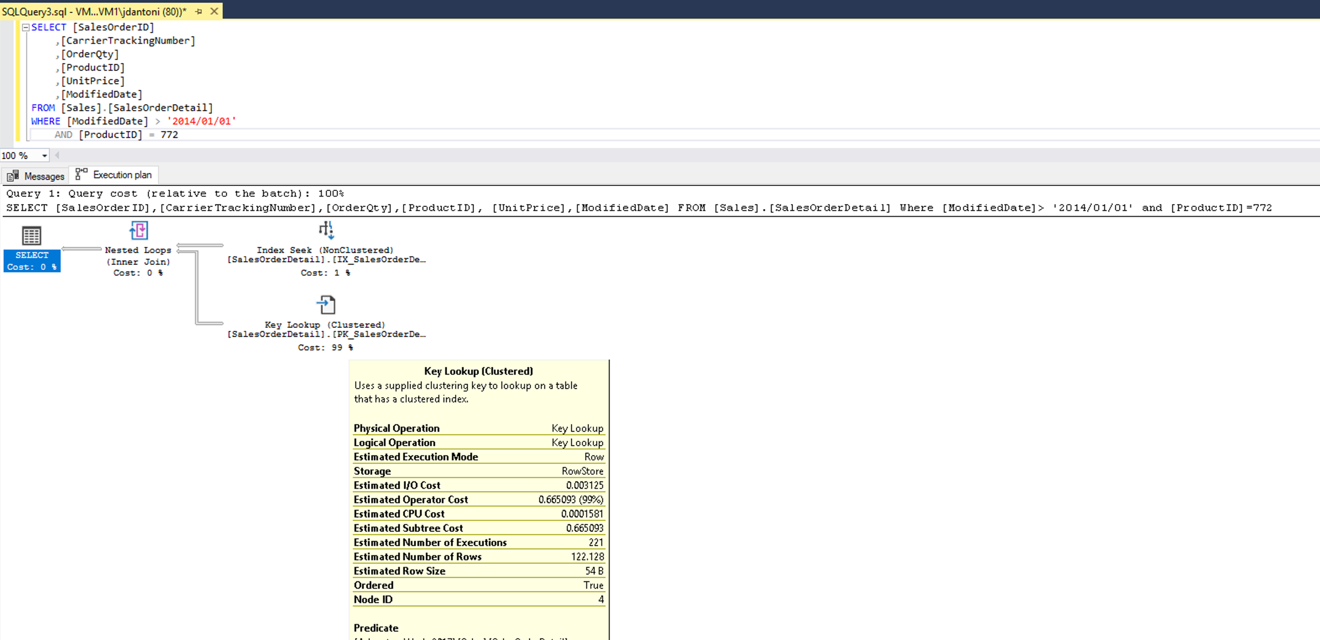 查询和查询执行计划中包含一个键查找运算符