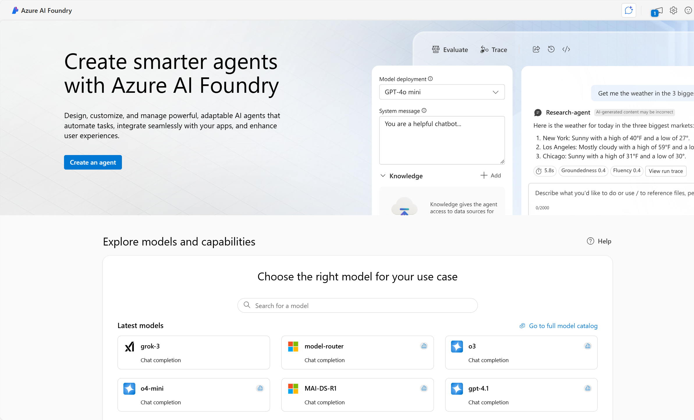 Microsoft Foundry 门户的屏幕截图。