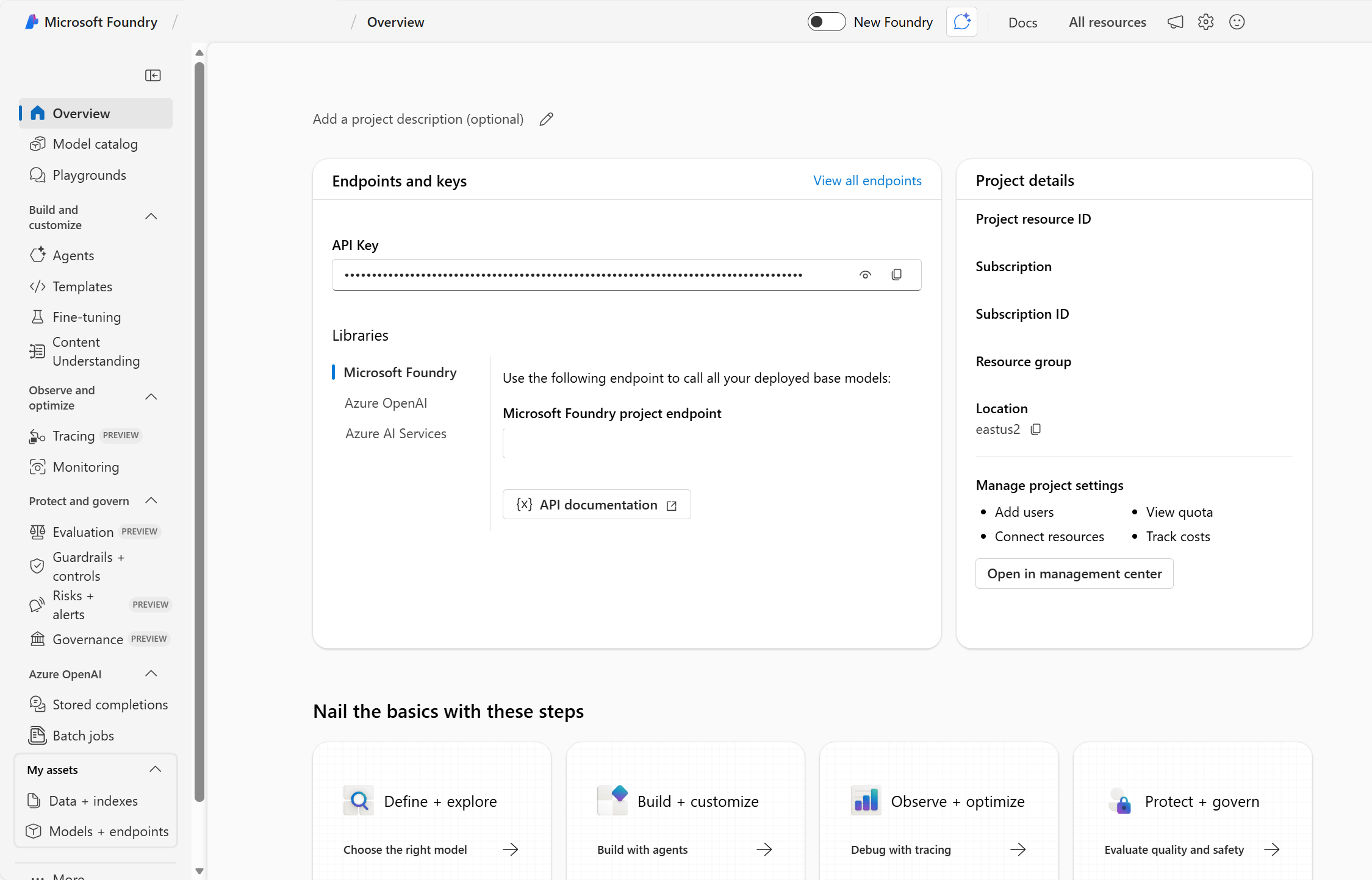 Microsoft Foundry 概述页的屏幕截图