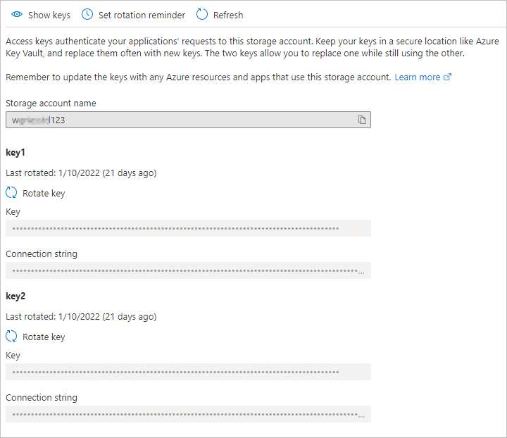 显示“访问密钥”窗格的屏幕截图。