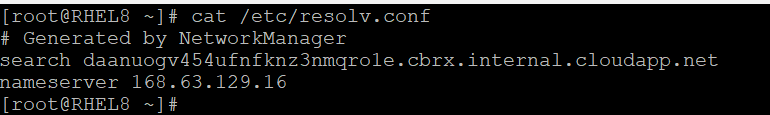 RHEL 中默认 resolv.conf 文件的屏幕截图。