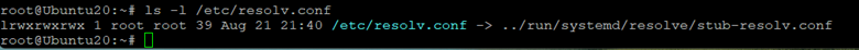 链接到 stub-resolv.conf 文件的 resolv.conf 文件的屏幕截图