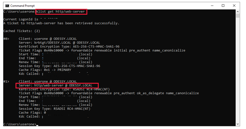 使用 KLIST 工具验证客户端计算机是否可以获取给定服务主体名称的 Kerberos 票证。