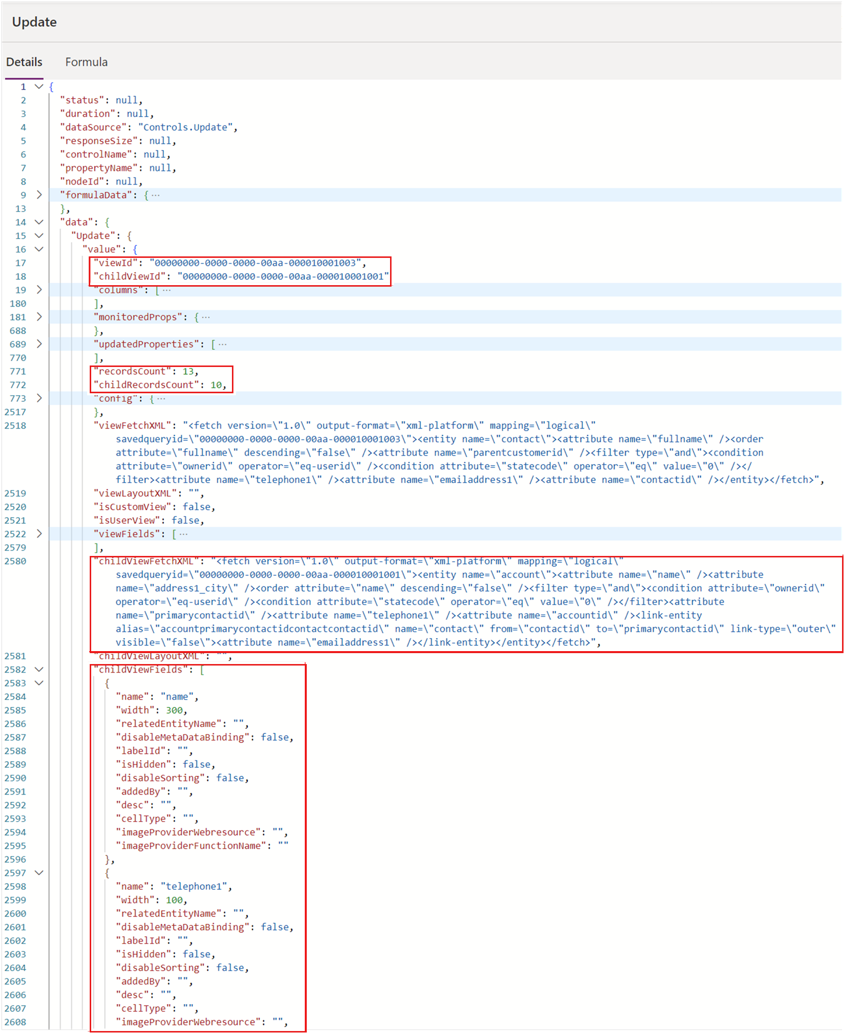 显示嵌套网格的已检查数据的屏幕截图。