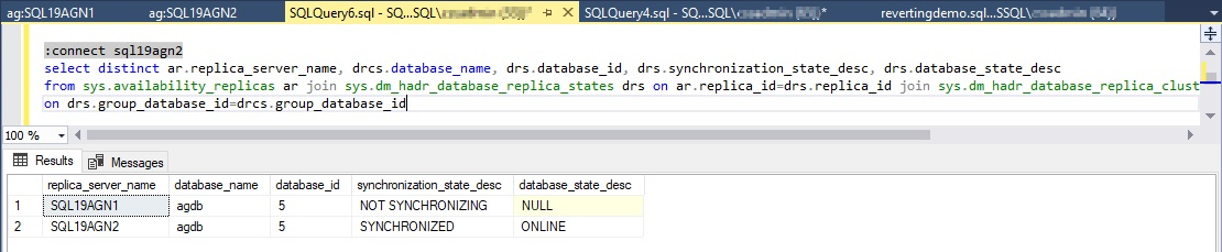 “Always On DMV”的屏幕截图,其中报告了主数据库上的“未同步”。