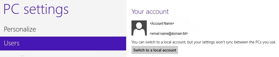电脑设置中“你的帐户”页面的屏幕截图。