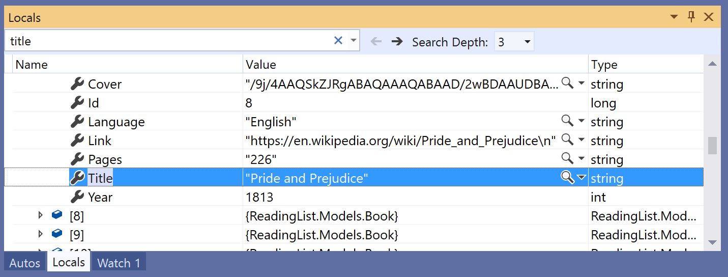 “局部变量”窗口中搜索的屏幕截图。