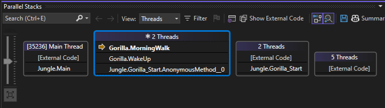 F5 后的“线程”视图的屏幕截图。