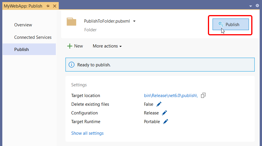 显示发布到文件夹摘要页面的屏幕截图。