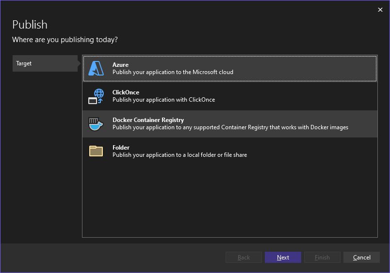 “选择发布”选项的屏幕截图。