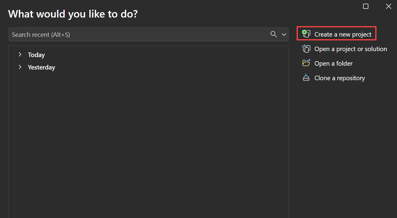显示“创建新项目”窗口的屏幕截图。