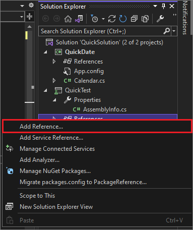 “添加引用”菜单的屏幕截图。