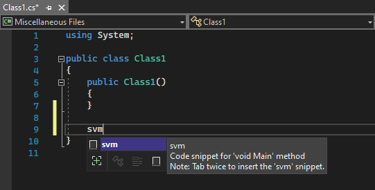 Visual Studio 2022 中代码片段的 IntelliSense 弹出窗口的屏幕截图。