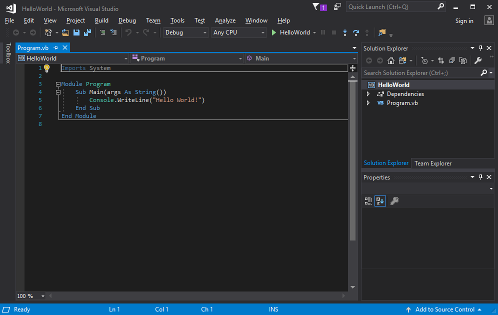 显示 Visual Studio IDE 的屏幕截图。