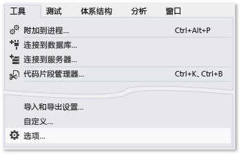 “工具”菜单上“选项”命令的屏幕截图。