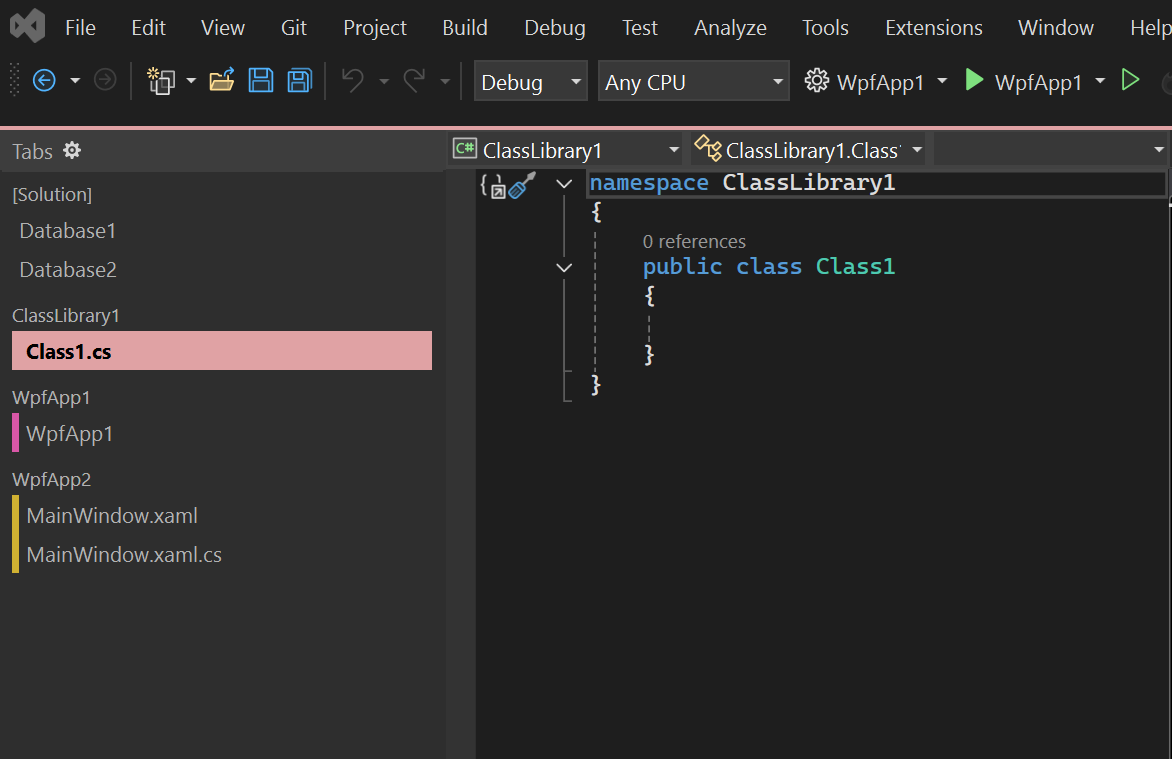 垂直视图中彩色选项卡的屏幕截图。