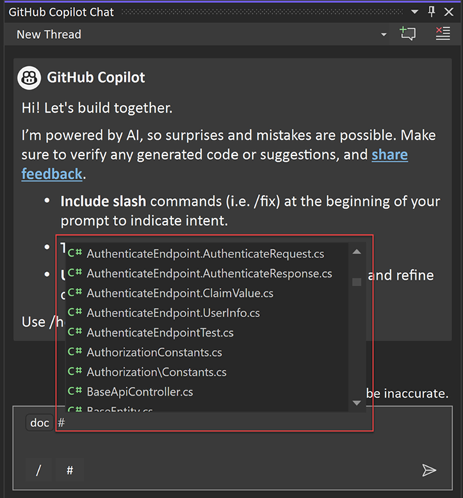 Copilot Chat 中文件引用的屏幕截图。