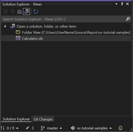Visual Studio 2022 解决方案资源管理器中文件夹视图的屏幕截图。
