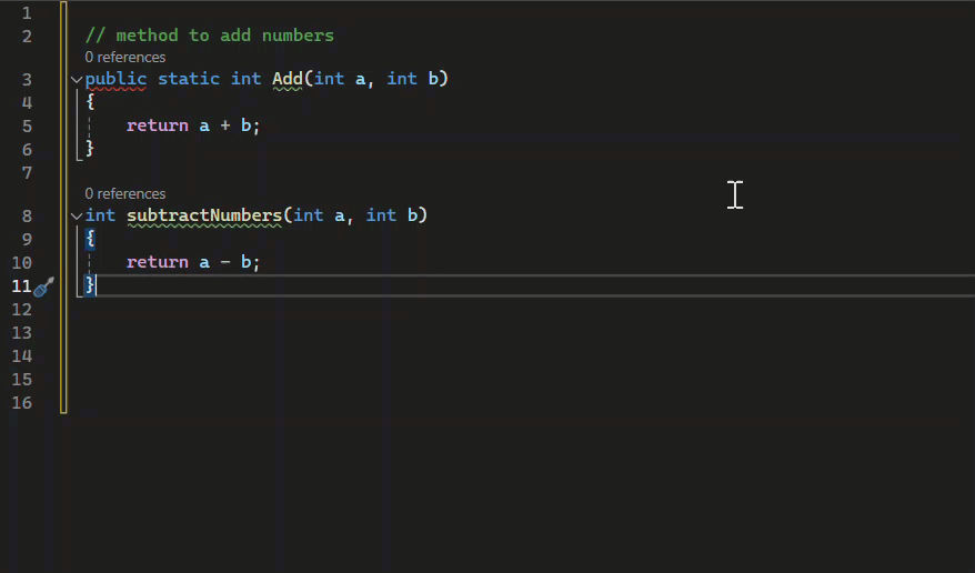 在 Visual Studio 中展示 GitHub Copilot 补全功能的动画屏幕截图。