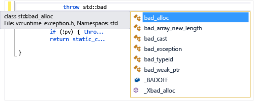 Visual C++ 成员列表