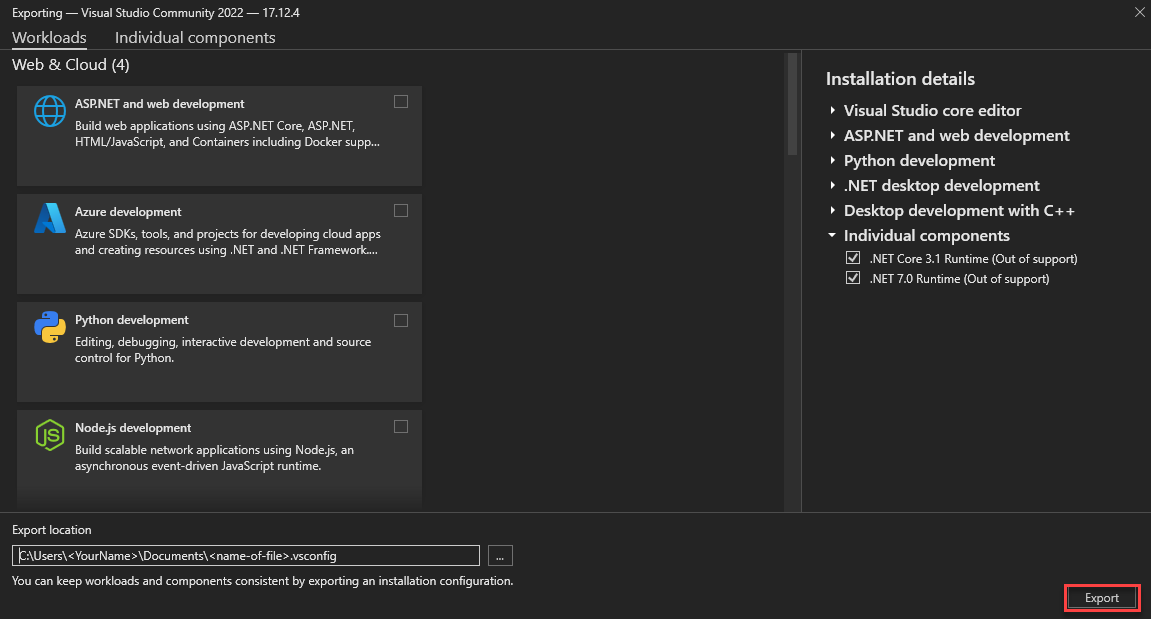 导出窗口的屏幕截图。