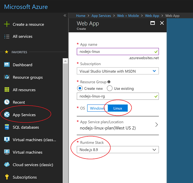 创建 Linux 应用服务