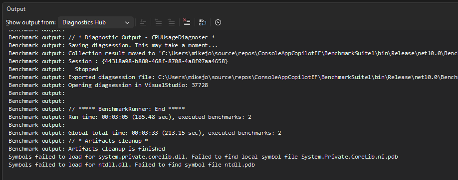 基准输出的屏幕截图。