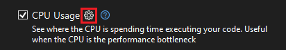 CPU 使用率的“设置”图标。 显示 CPU 使用率的“设置”图标的屏幕截图。