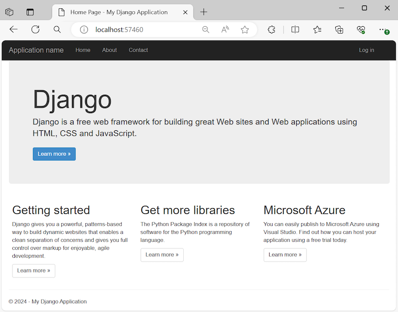 显示浏览器中正在运行的 Django Web 项目应用的屏幕截图。