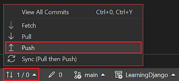 显示如何将提交推送到 Visual Studio 2022 中的远程存储库的屏幕截图。