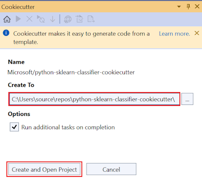 显示如何为新项目设置选项的屏幕截图。