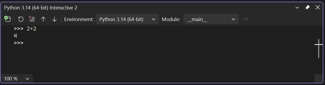 显示如何使用交互式窗口测试 Python 支持的屏幕截图。