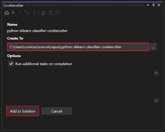 显示如何在 Visual Studio 2022 中为新项目设置选项的屏幕截图。