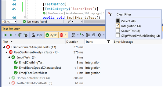 列筛选器的屏幕截图。