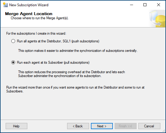 显示“在订阅服务器上运行每个代理（拉取订阅）”选项的屏幕截图。