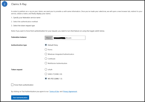 显示“测试身份验证”按钮的屏幕截图。