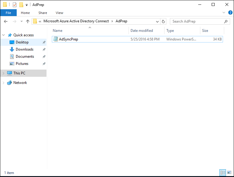 显示 AdSyncPrep 文件路径的屏幕截图。