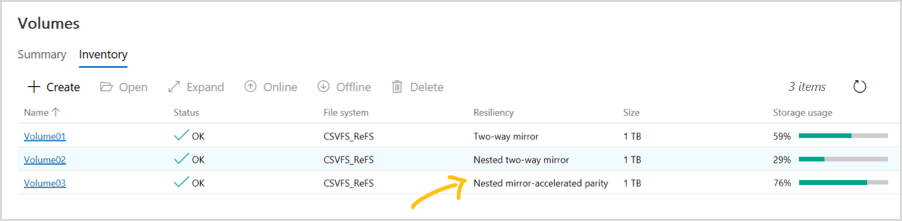 Windows Admin Center 中的卷管理。