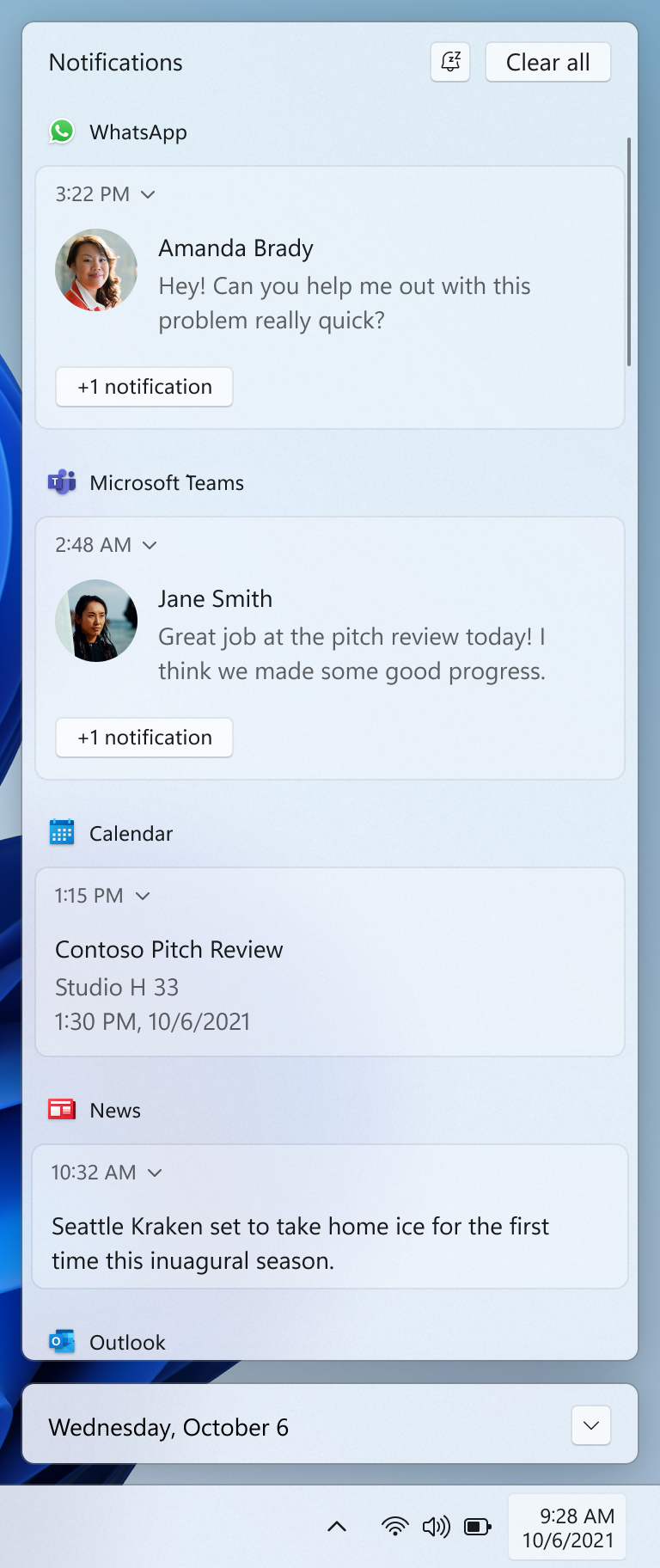 显示通知中心的裁剪桌面屏幕截图，其中包含多个通知。