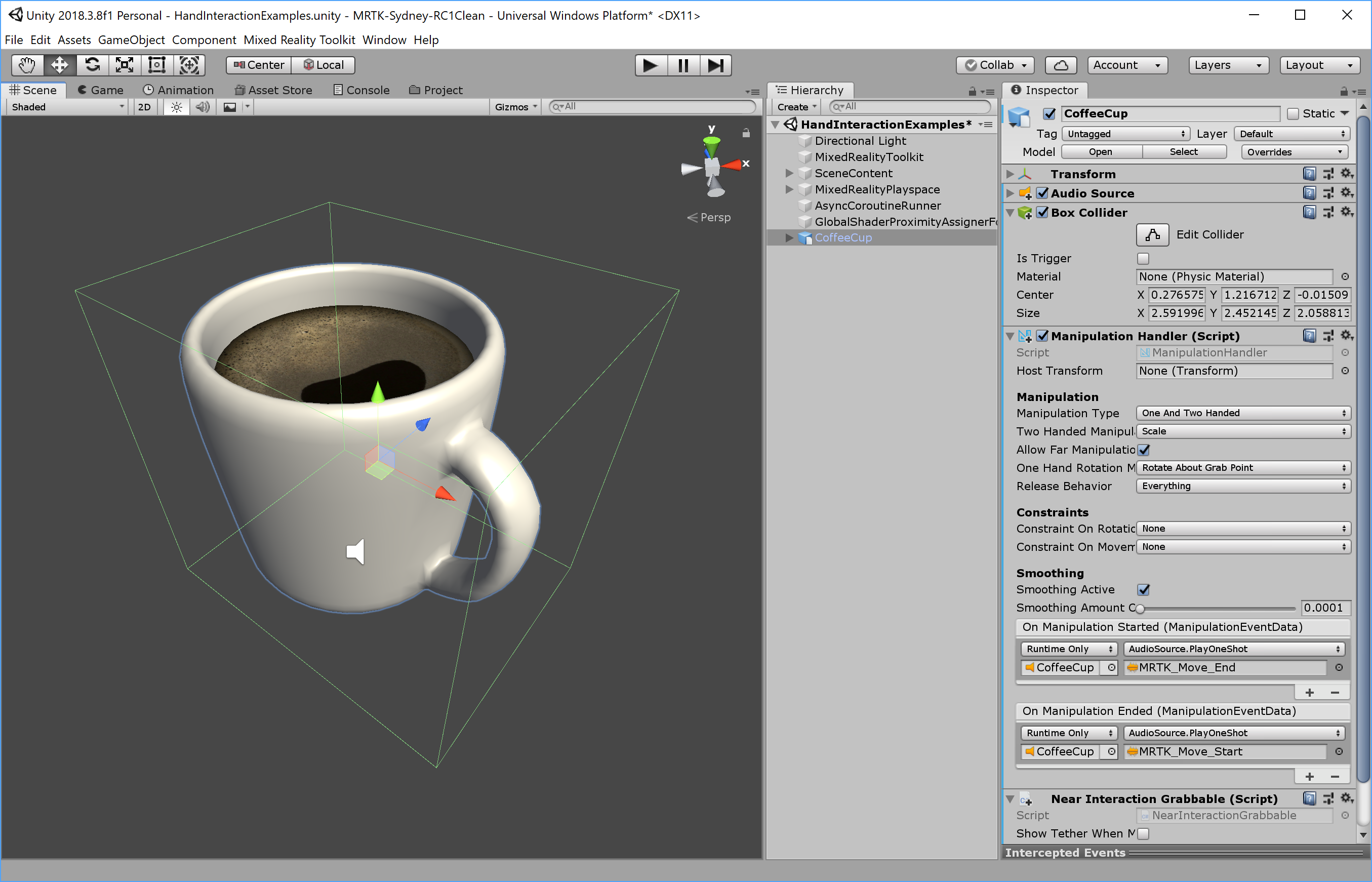 Using the manipulation handler in the unity editor