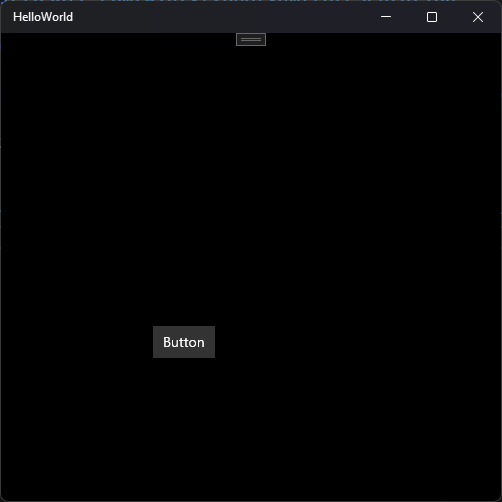 正在运行的 HelloWorld 应用程序的屏幕截图，其中现在包含一个标有“Button”文字的按钮